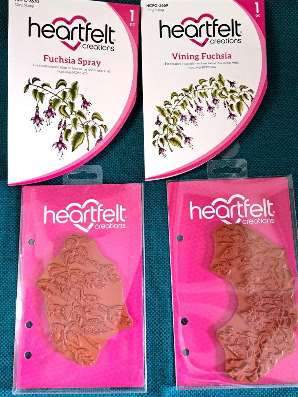 HEARTFELT CREATIONS RUBBER STAMPS NEW IN PKG FUCHIA FLOWERS